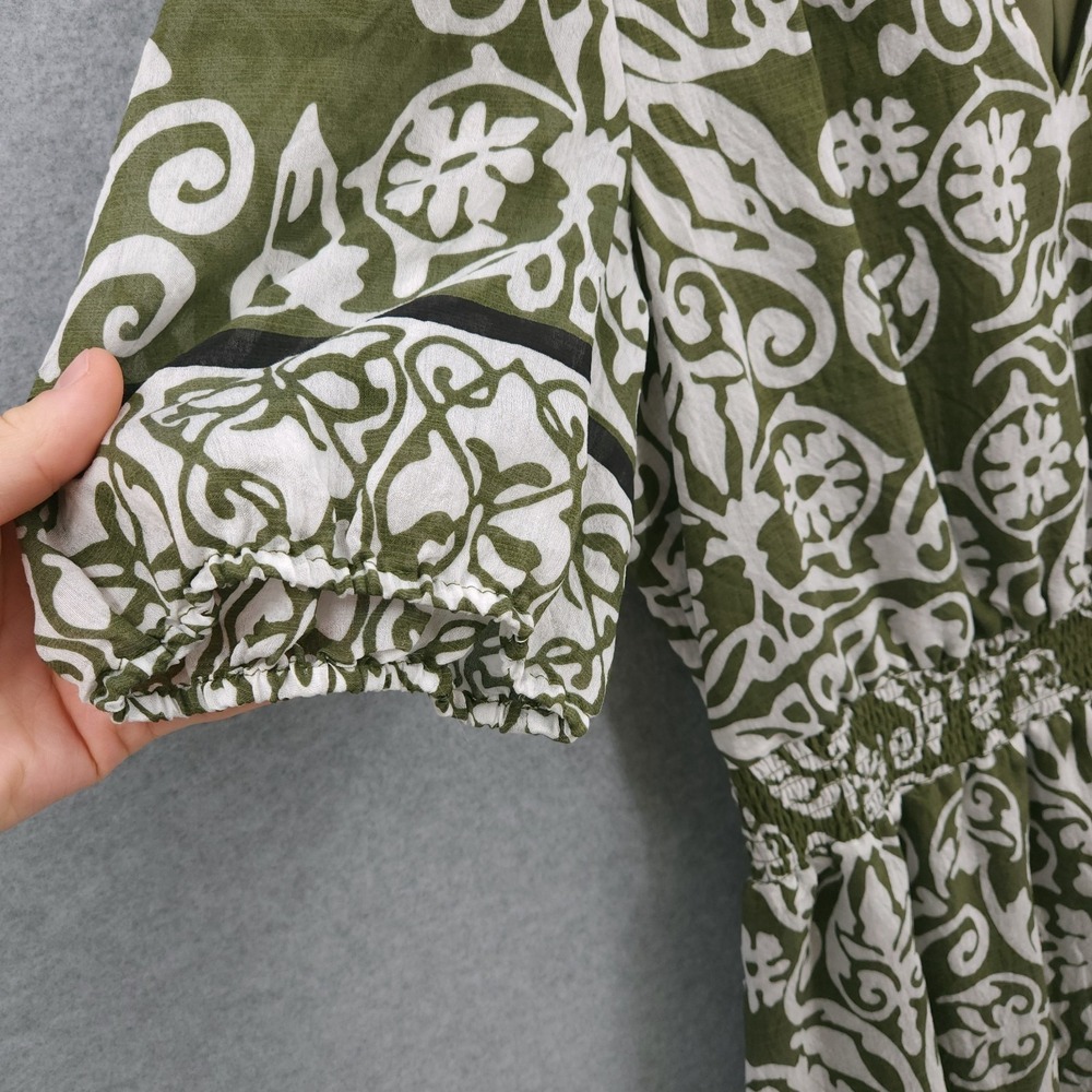 MSK Short Puff Sleeve V Neck A Line Green Short Dress Womens Size L NWT - Picture 4 of 9